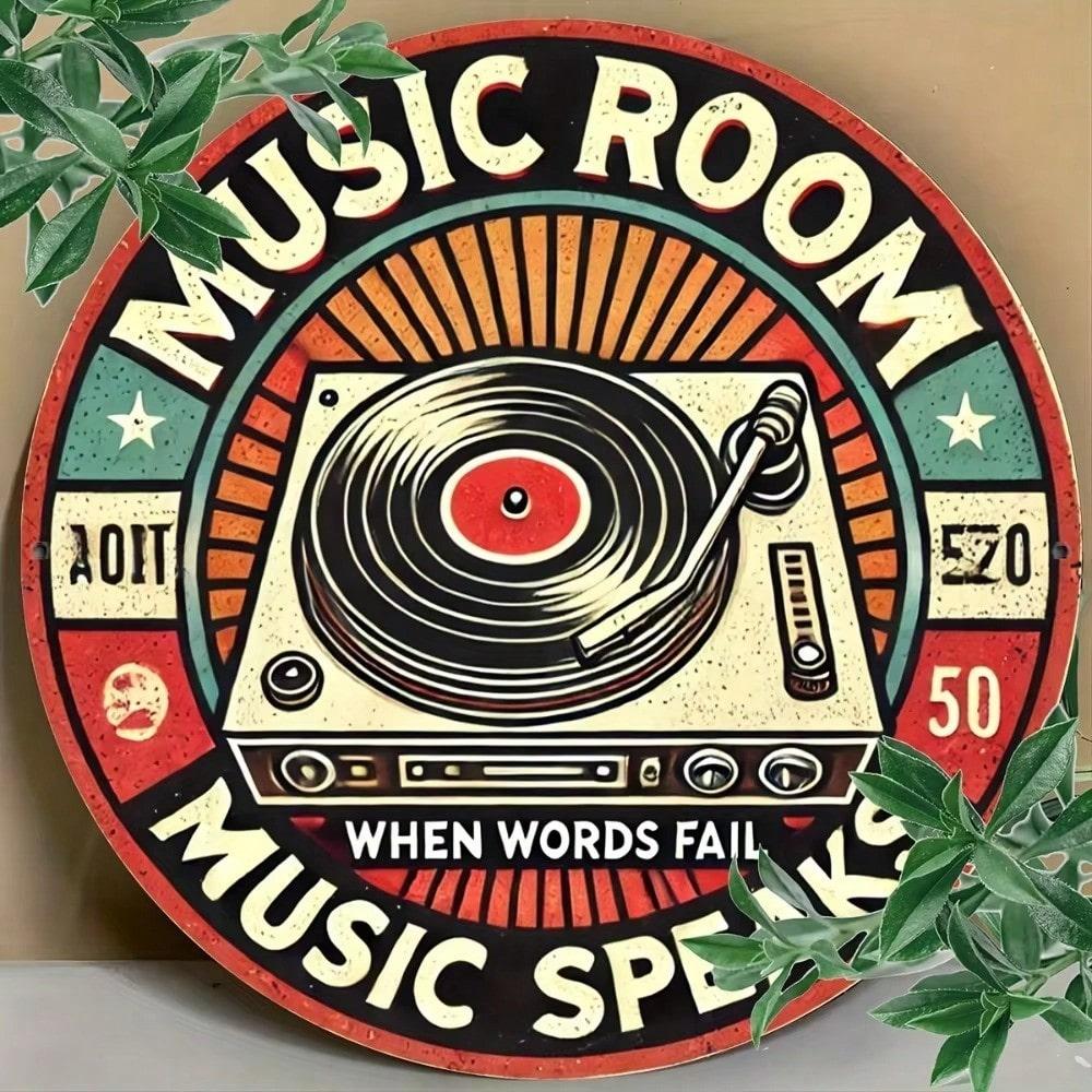 Vintage Metal Tin Sign Music Retro Gramophone Wall Art Decor Gift