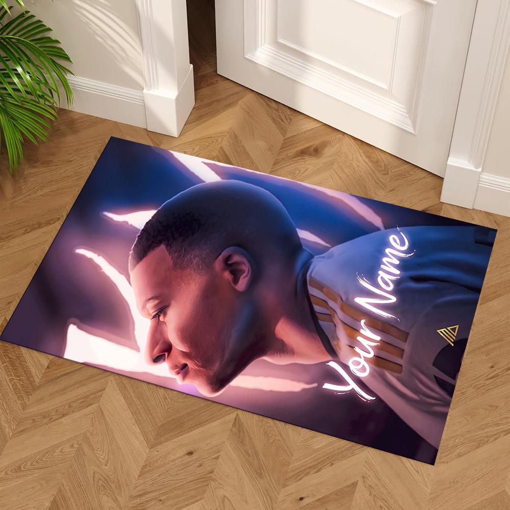 Mbappé Customize Text Carpet Perfect for Living Rooms Game Room Hallway Foyer Anti-slip Rug Office Home Decor Gift for Festivals
