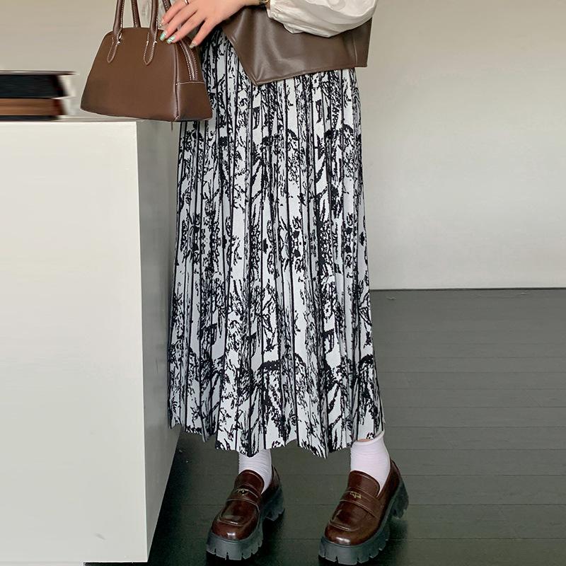 Plus Size Women's Dress Chinese Style Skirt High Waist Pleated Skirt Knitted Skirt