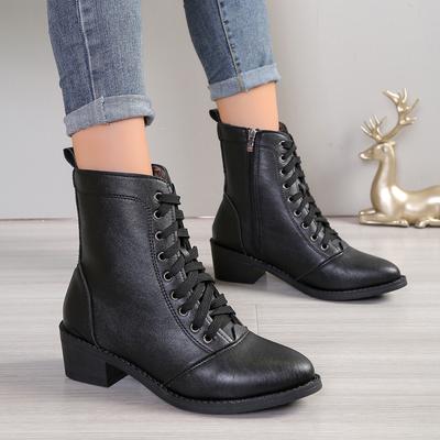 2024 New Autumn Women's Boots Single Boots Women's Lace-up Thick Heel Foreign Trade Large Size Martin Boots Female Manufacturer