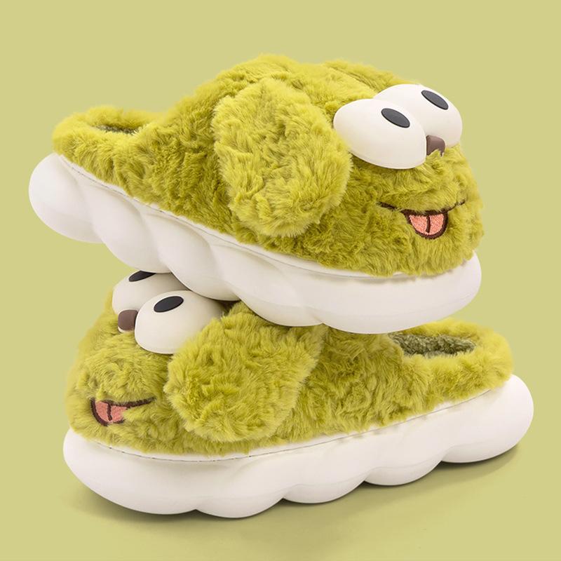 Cotton slippers women's autumn and winter outer wear cute puppy indoor home warm plush bag head thick bottom non-slip slippers