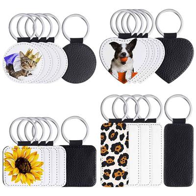 ABWR-60 Pieces Sublimation Blank Keychains PU Leather Keychain Pendant Heat Transfer Keychain Ornament For DIY Crafts Making