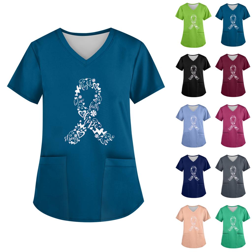 Women's V-Neck Short-Sleeve Pocketed Top With Side Slit