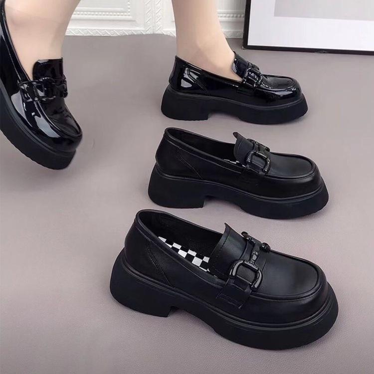Platform-soled High-end French Small Leather Shoes New Flat-soled Heightening British-style Soft Leather Single Shoes