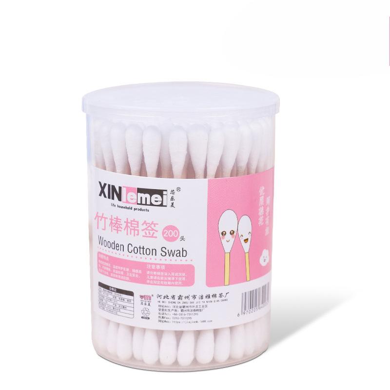 Small Cotton Swabs Disposable Double-ended Bamboo and Wooden Sticks Ear Cleaning Sticks Large Round Boxes
