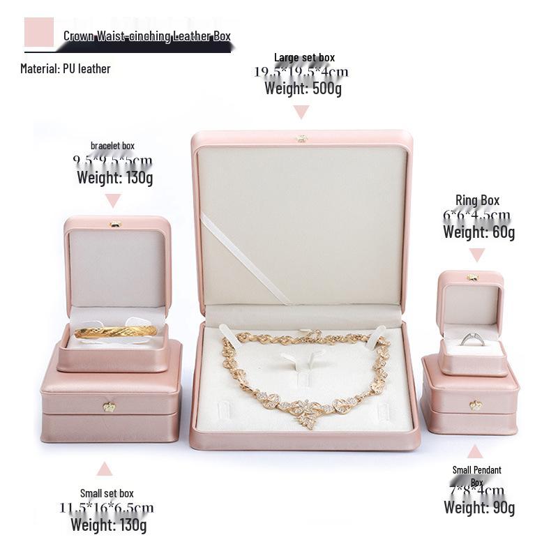 PU Leather Crown Jewelry Storage Box for Necklaces, Pearls, Bracelets, and Rings