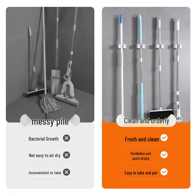 MARYYA No-Drill Wall Mop & Broom Holder
