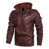 Popular Hooded Leather Jacket Men's Trendy Casual Motorcycle Jacket Removable Hood Men's Leather Jacket