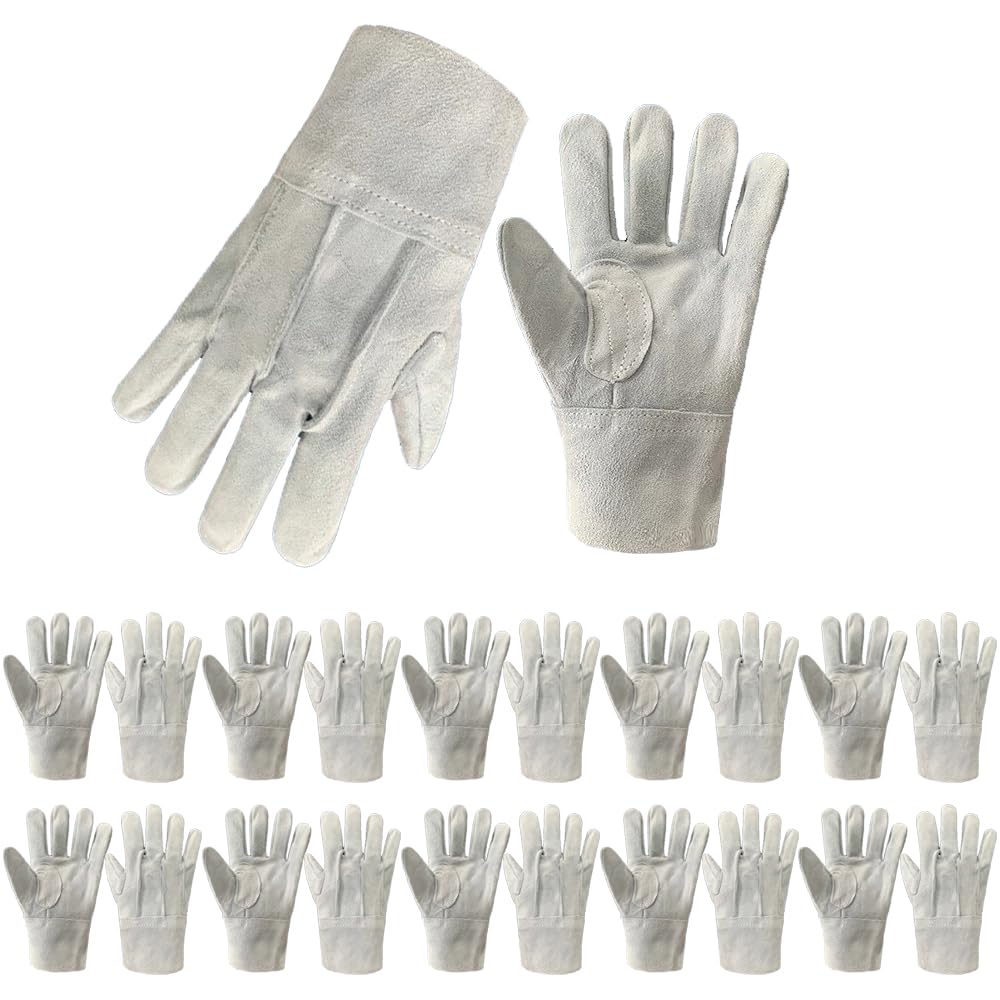 

[Kranis] Leather Work Gloves, 10 Pairs Set, [AB Grade High-Quality Cowhide], Non-Slip, Electric Welding, Durable Leather Gloves, Construction Site, Ag
