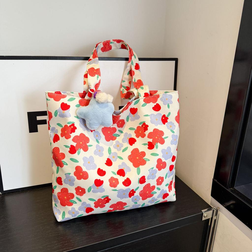 Floral Large Capacity Shoulder Bags for Women Casual Commuter Ladies Shopping Bag with Pendant Students Girls Handbags Tote