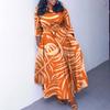Women's 2024 Spring Lace-up Print African Plus Size Midi Dress