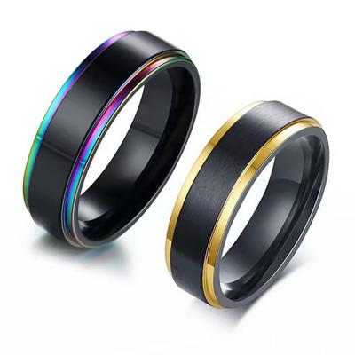 Black Color Gold Two-color Brushed Stainless Steel Ring Couple Men's Ring