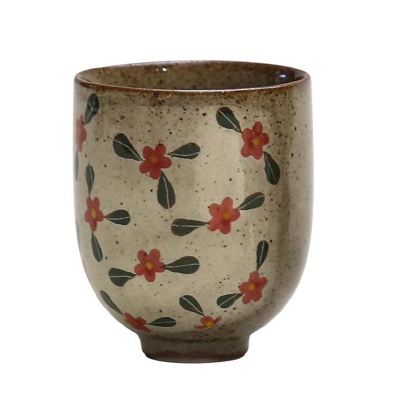 

Hand Painted Floral Ceramic Tea Cup Set with Coaster Chinese Style Retro Tea Drinking Cup for Home Use
