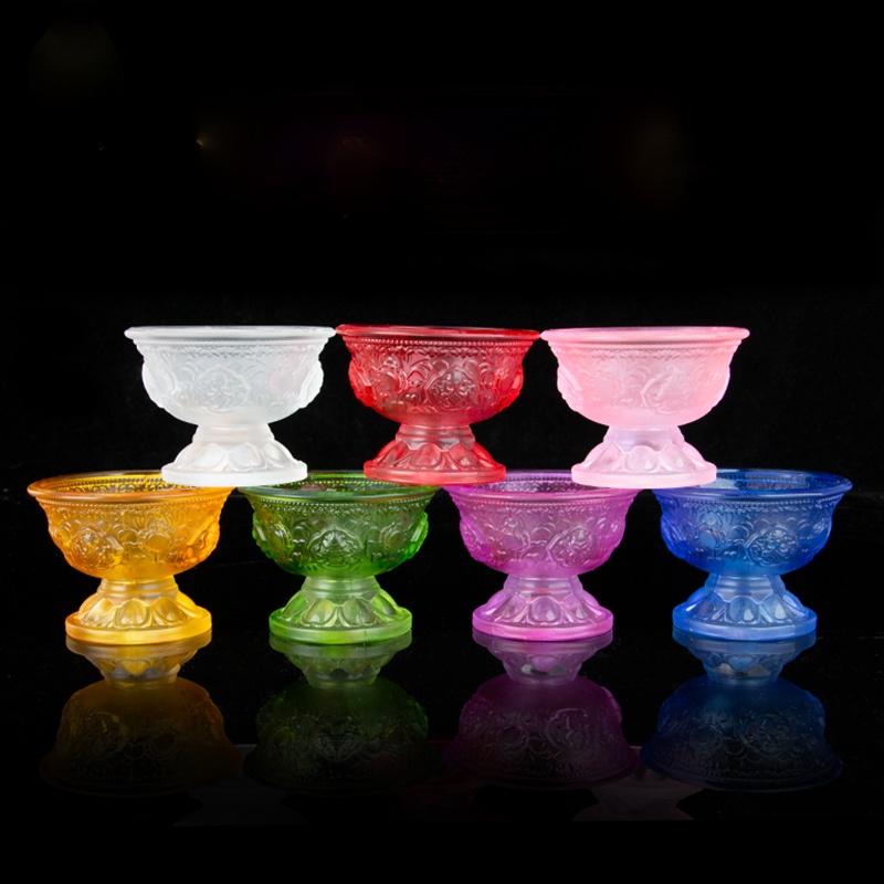 Buddhismus Opferbecher Buddhismus Tasse Bunte Farbige Glasur Tasse Heiliges Wasser Becher 7-teiliges Set Buddhistische Vorräte Dharma Tassen Schale