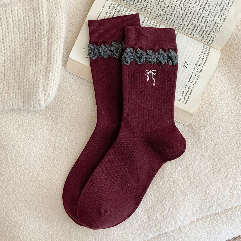 

Женские весенне-осенние носки из хлопка с махрой, однотонные, с вышивкой букв 1 pair красный