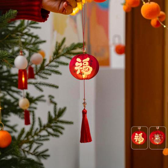 Chinese New Year Hanging Lanterns Small Lighted Red Lantern with Tassel for New Year Spring Festival Wedding Party Decor