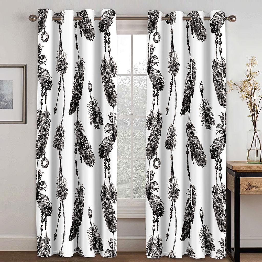 Zasłony tkane z nadrukiem łapacza snów Dwie niezależne zasłony po lewej i prawej stronie Zasłony zaciemniające do sypialni