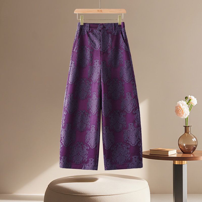 High-Waisted Satin Jacquard Wide-Leg Pants for Women, 2026 Summer New Fashion Loose Slimming Straight-Leg Cropped Casual Pants