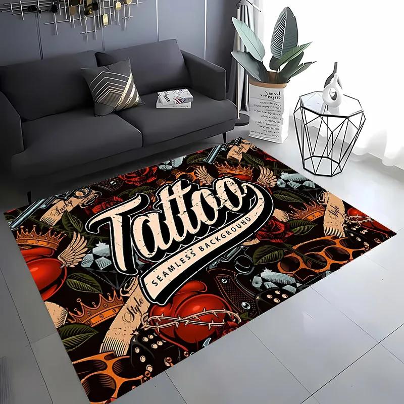 3D HD Tattoo Studio Carpet, Living Room and Bedroom Household Items,Children's Room Sofa Mats, Doormat Floor Anti-slip Rug, Gift