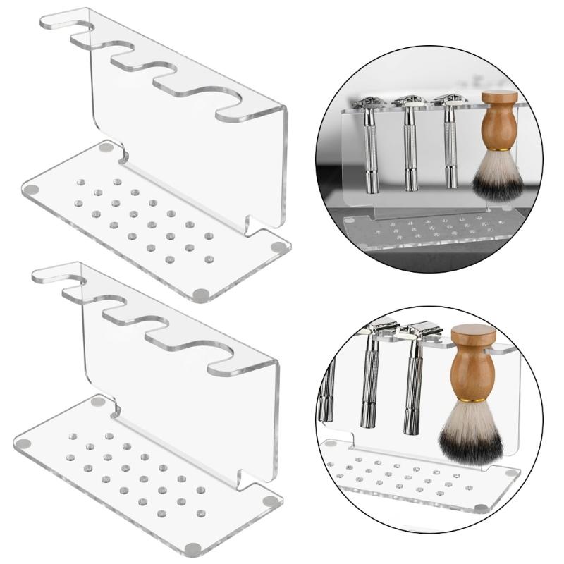 2Pcs Clear Shaving Planner Modern Acrylic Cutlery Stand Durable Countertop Bathroom Shelf for Grooming Tools