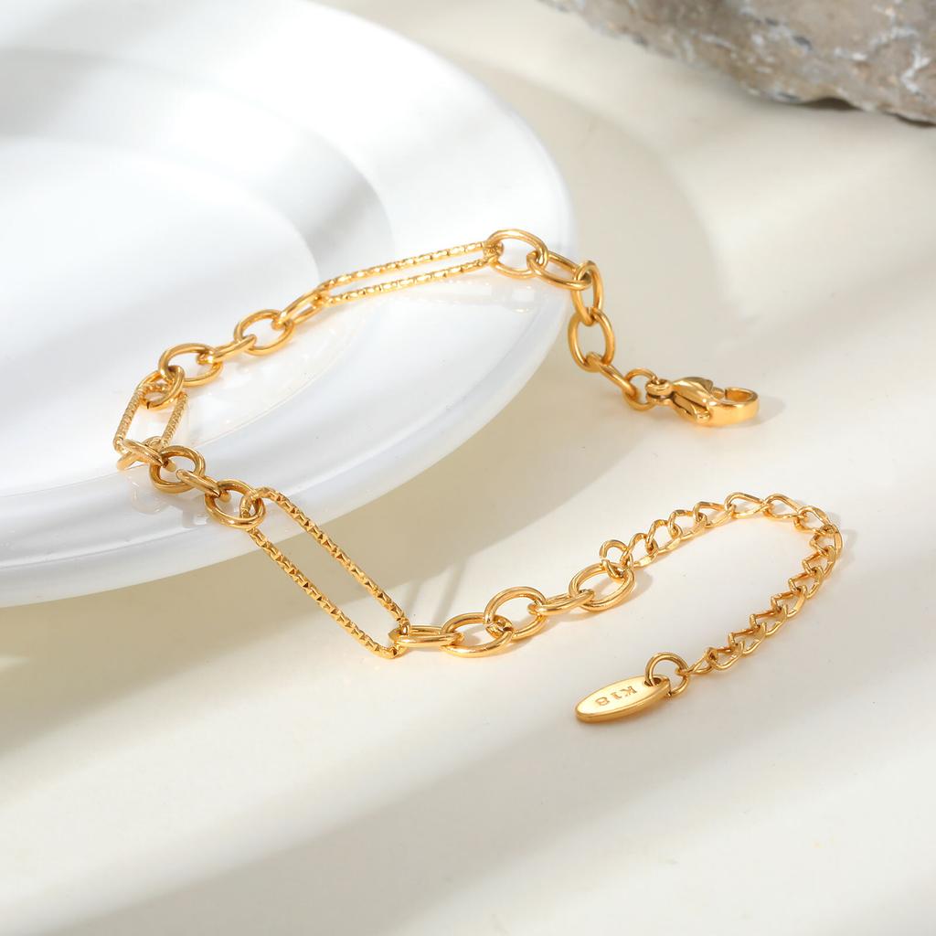 Vnox Paperclip Handmade Link Chain Bracelets,Gold Plated Stainless Steel Simple Bracelet Necklace Sets,For Women Fashion Jewelry
