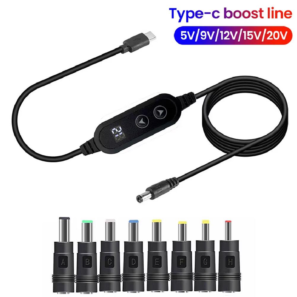 PD USB-C To DC 5V/9V/12V/15V/20V Multi-Voltage Adapter Cable Laptop Display 8 Connectors LED Fo L4V7