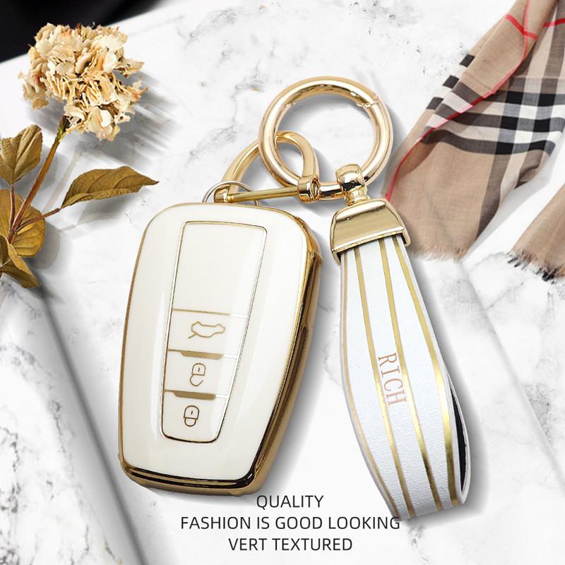 Luxurious Golden Edge Remote Key Case Protective Cover For Toyota Camry CHR Prius Corolla RAV4 Prado 2017 2018 Car