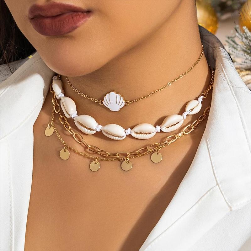 Beach Beaded Necklace Imitation Pearl Necklace Starfish Shell Retro Holiday Resin