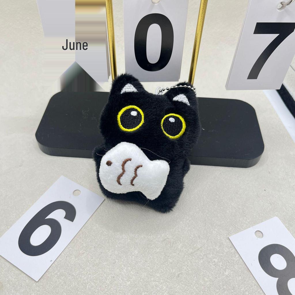 Popular Cartoon Black Cat Plush Keychain Pendant: Cute Big-Eyed Kitten Ornament for Bags and Clothes