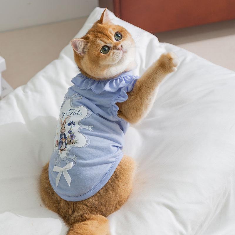 New spring and summer thin cat clothes, fungus lace flying sleeve vest, kittens, puppies, hairless cats, pet clothes