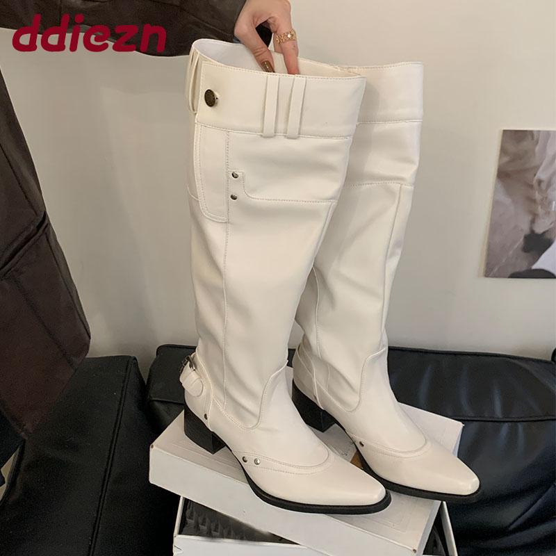 Fashion Party Ladies Knee High Modern Boots With Heels Footwear Female Buckle Fashion Pointed Toe Women Long Boots Shoes Pumps new