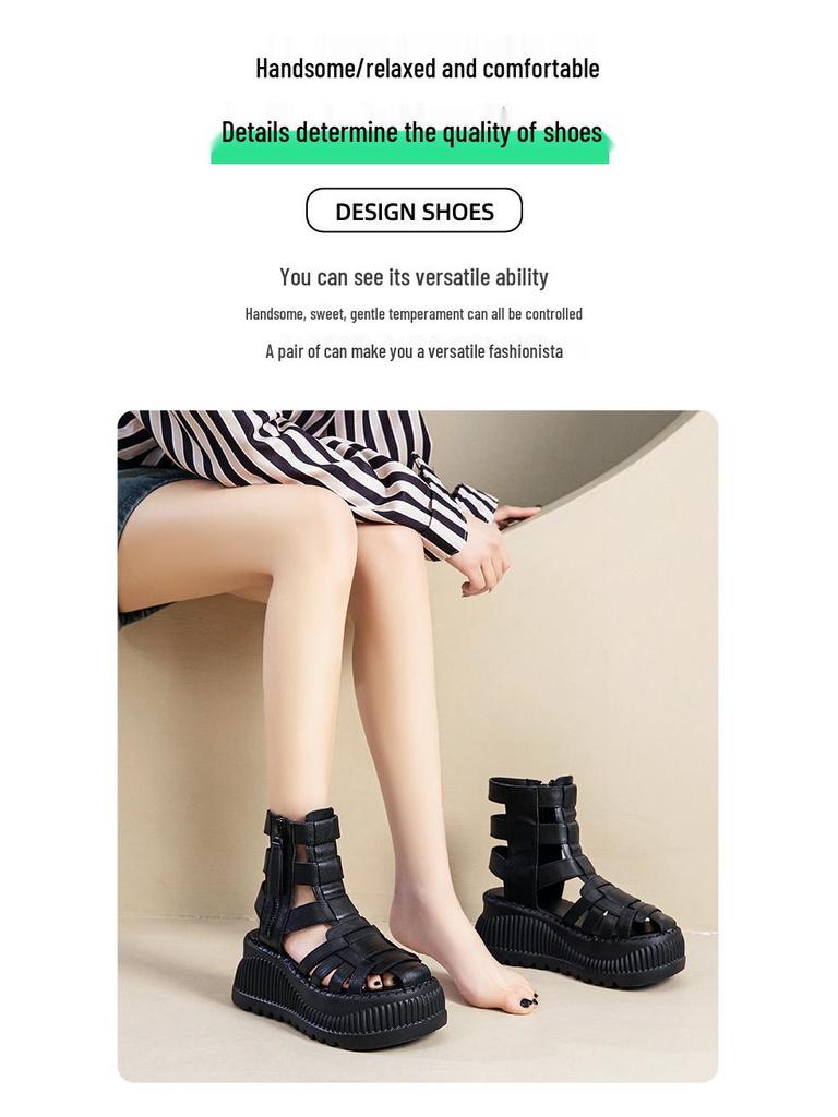 2025 Summer Women’s Versatile High Heel Wedge Sandals - Genuine Leather Peep Toe