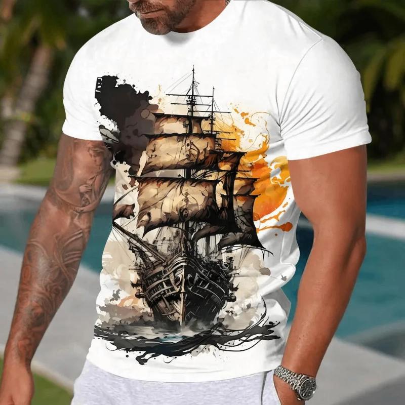 Moda Uomo Girocollo Manica Corta Stampa Colorata 3D Casual T-shirt Casual Manica Corta Girocollo