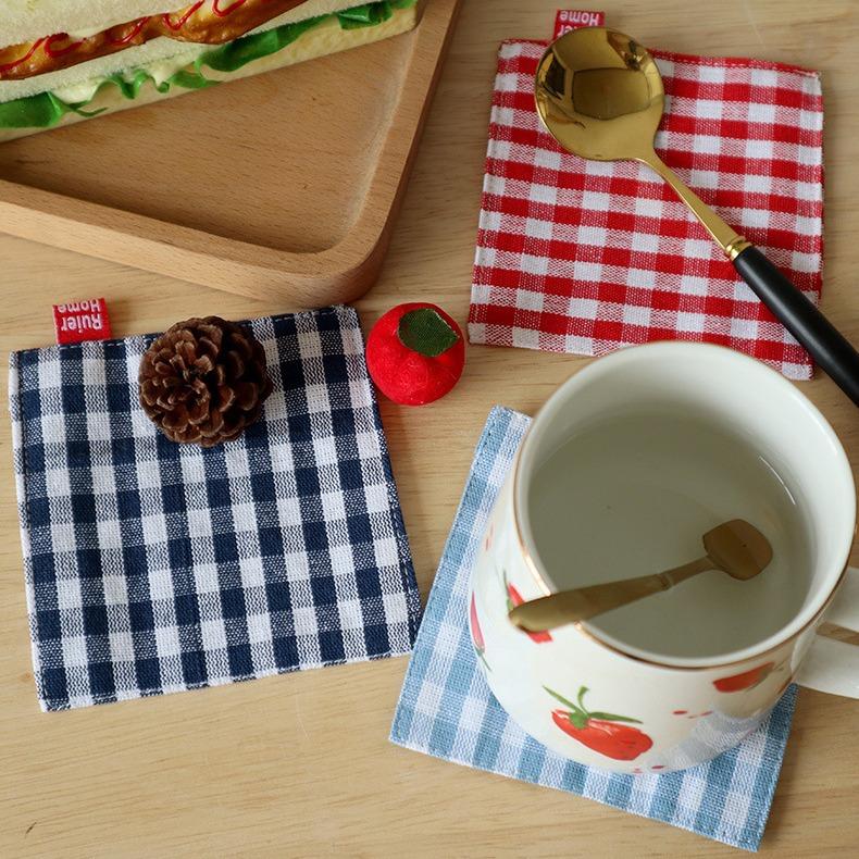 5pcs Fabric Coaster Tea Towels Double Cloth Placemat Cotton Linen Insulation Pad Napkins Dish Cloths Kitchen Accessories
