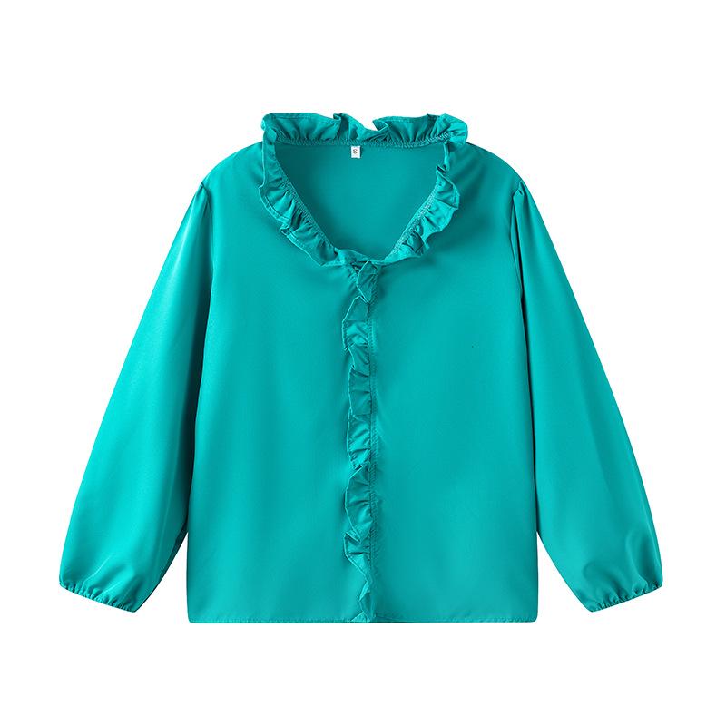 Women's Ruffle V-Neck Long-Sleeve Retro Slimming Top