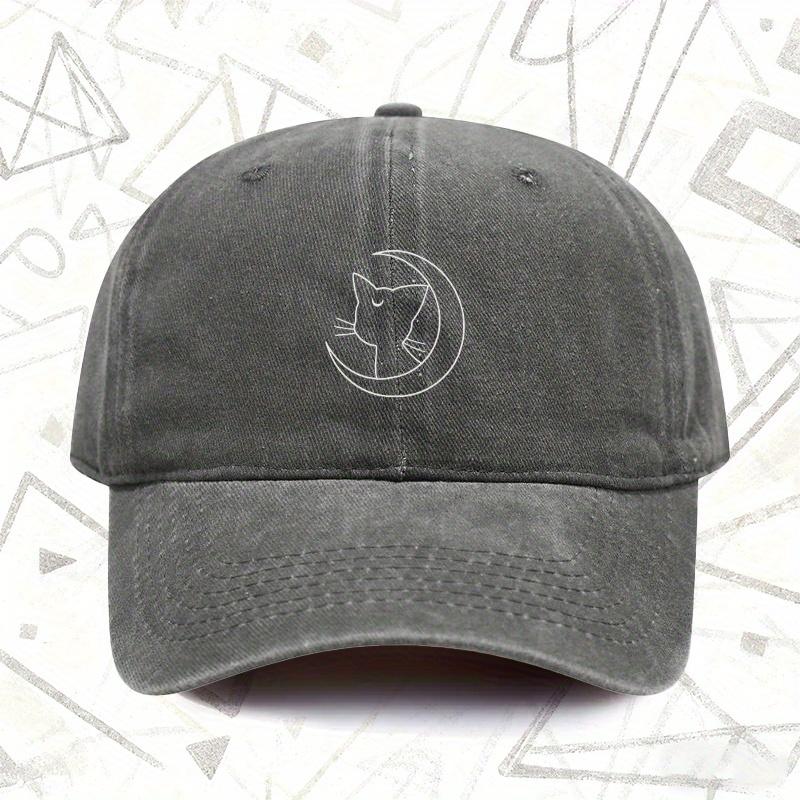 Pc Vintage Washed Hat with Moon Cat Design Unisex Solid Baseball Cap AllSeason Wear Ideal Gift for Weddings Parties and