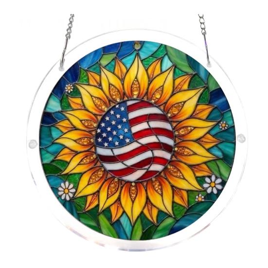 Stained Glass Suncatcher Acrylic Puzzle Hanging Decoration 7.48 Inch Round N