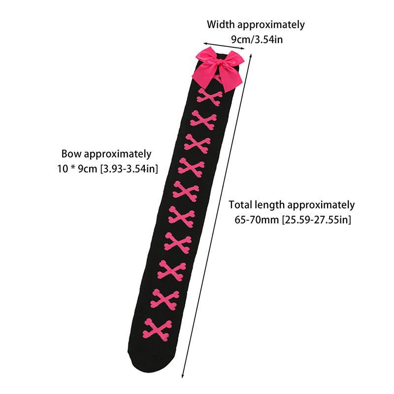 1 Paar Mädchen Schwarz Süß Niedlich Rosa Y2K Harajuku Lolita Oberschenkelhohe Strümpfe Mädchen Knochen Schleife Socken Streetwear