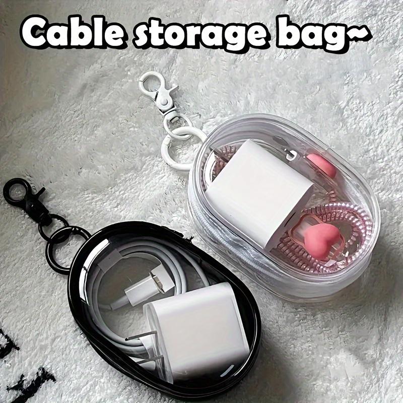 Portable Mini Clear Zipper Storage Bag, Compact Multifunctional Organizer, Earphone and Charger Case with Keychain Loop, Transparent Travel Accessory