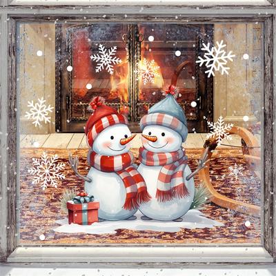 New Year Windows Stickers Cartoon Snowman Snowflakes Christmas Window Wall Sticker Christmas Decoration Self-adhesive Decal