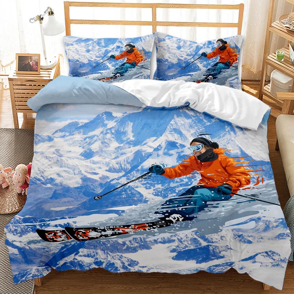 Skifahren Bettbezug Set Schneeberg Bettdeckenbezug Extremsport Spiel Polyester Steppdecke Bezug Snowboard Doppel Queen King Size