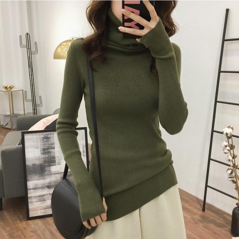 Autumn and Winter Large Code Women's High Neck Sweater Slim Thickening Head Long-sleeved Bottoming Knitwear