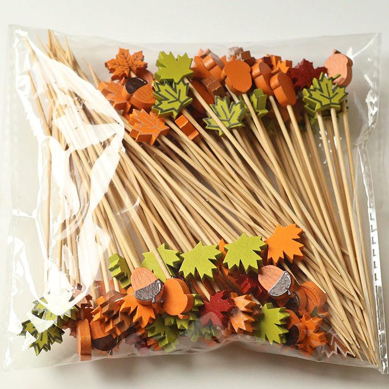 WTEMPO Elegant Fall Party Decorations Pumpkin & Maple Leaf & Acorn Designs Skewers for Thanksgiving Day Halloween Harvest Parties Festive Party