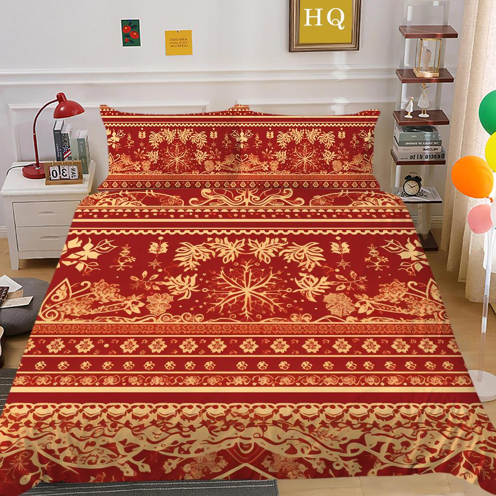 Christmas Printing 3D Printing Polyester Pillowcase Quilt Cover Two Or Three-Piece Set