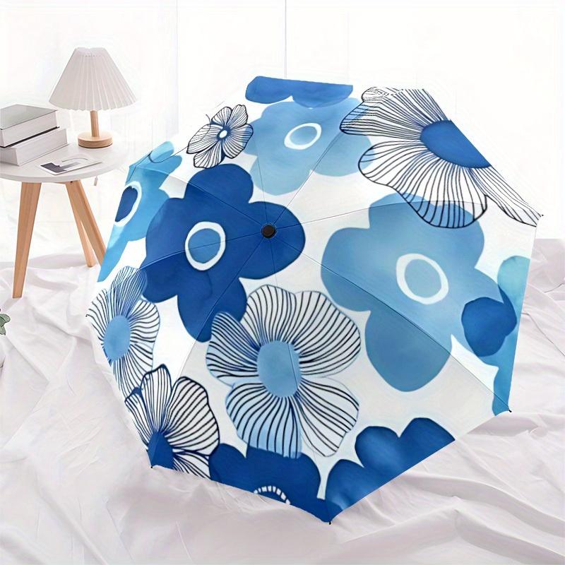 1pc Blue Floral Pattern Automatic Umbrella - 8-Rib Foldable Design, Outdoor Adventures, and Family Celebrations Yy250829094