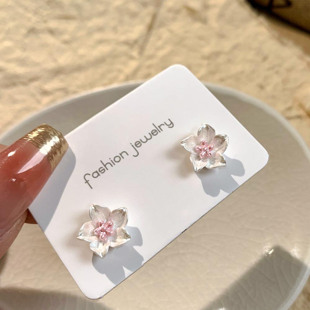 Temperament Romantic Resin Stereo Blue White Camellia Flower Piercing Stud Earrings for Women Summer Korean Sweet Jewelry Gifts