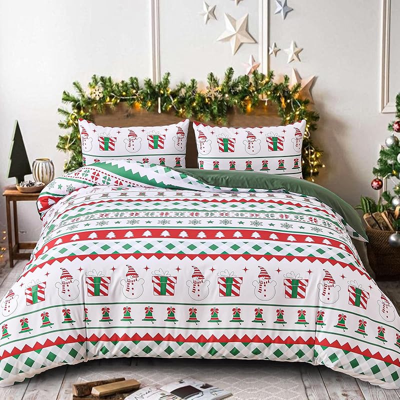 

3-Piece Set Of Red Countryside Christmas Bedding, Holiday Decoration Soft Microfiber Duvet Cover And 2 Zippered Pillowcases EU single(135x200cm)
