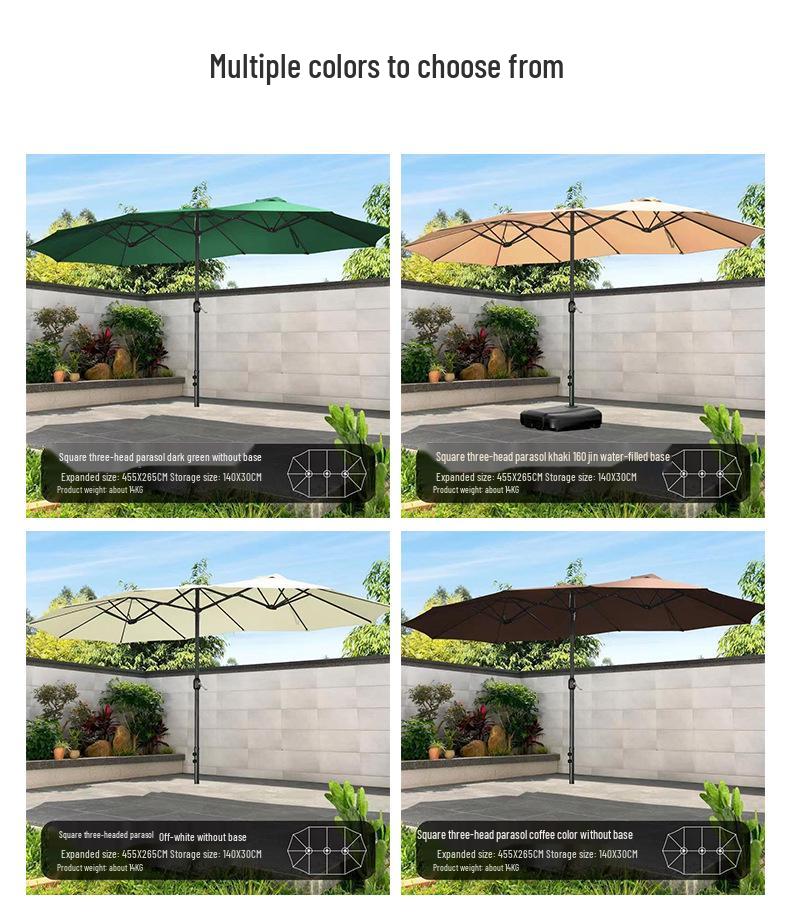 Park Double-Head Sunshade: Large Outdoor Patio, Beach & Street Umbrella with Three-Head Design for Balcony & Terrace