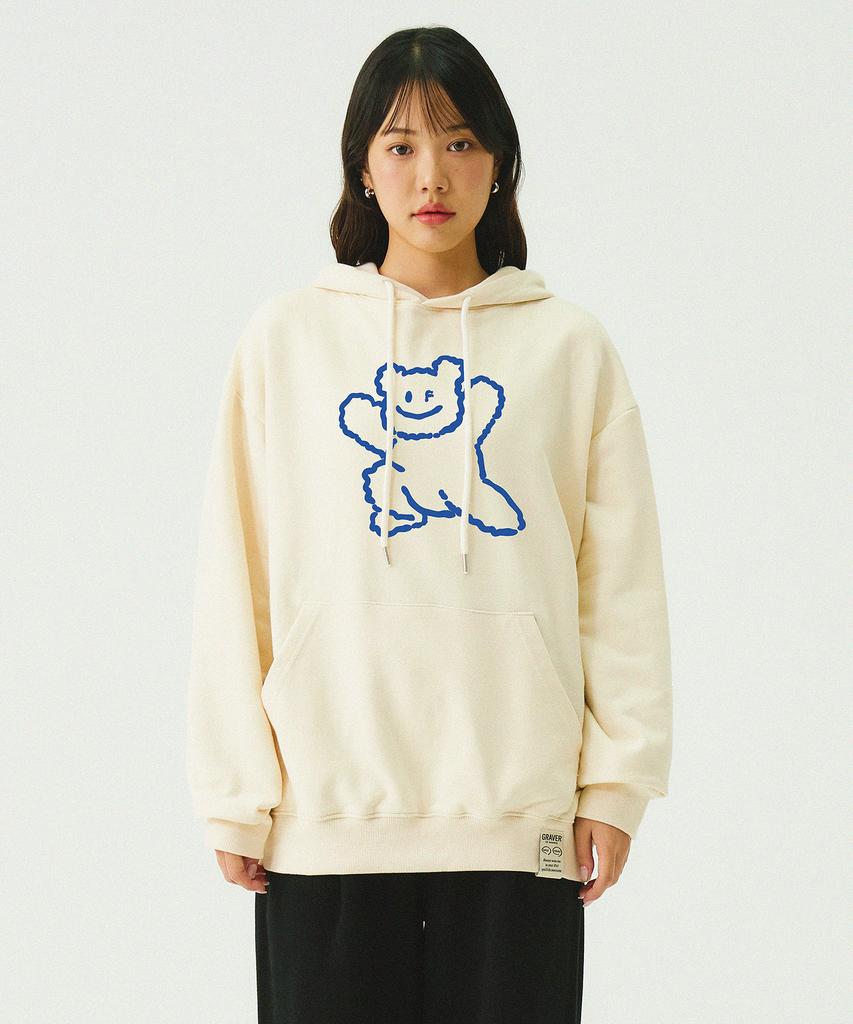 [Unisex] Big Line Bear Smile Hoodie_Cream