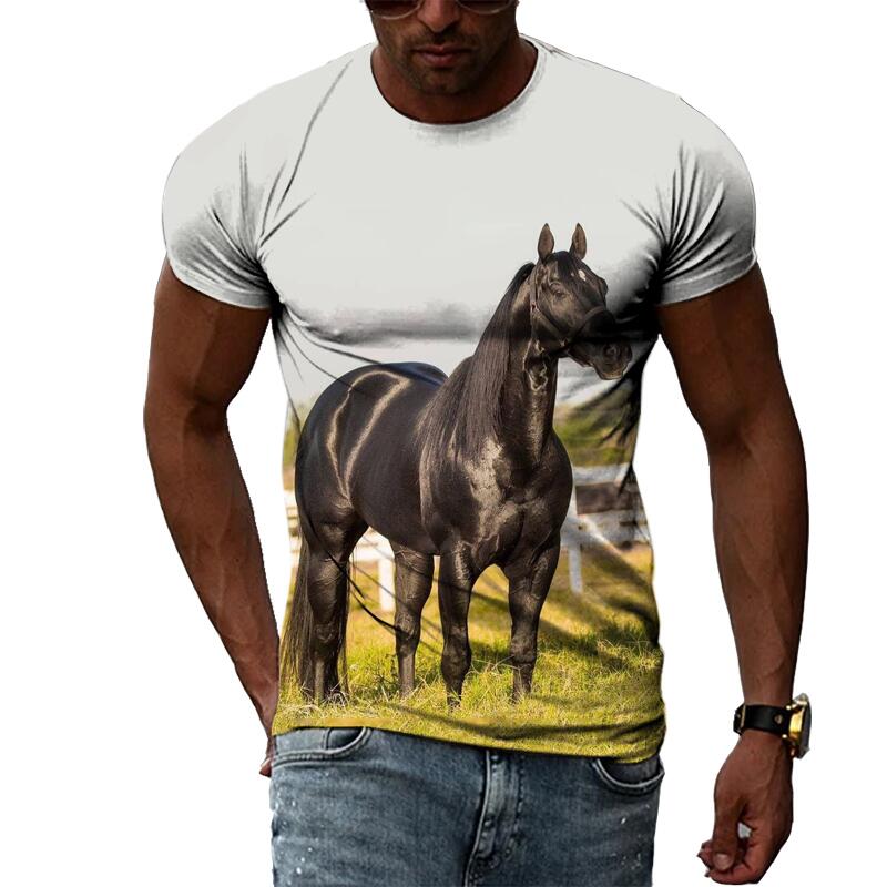 Summer Fashion Graphic Animal Horse T Shirts For Men Casual 3D Print Tee Hip Hop Harajuku Personality Round Neck Short Sleeve